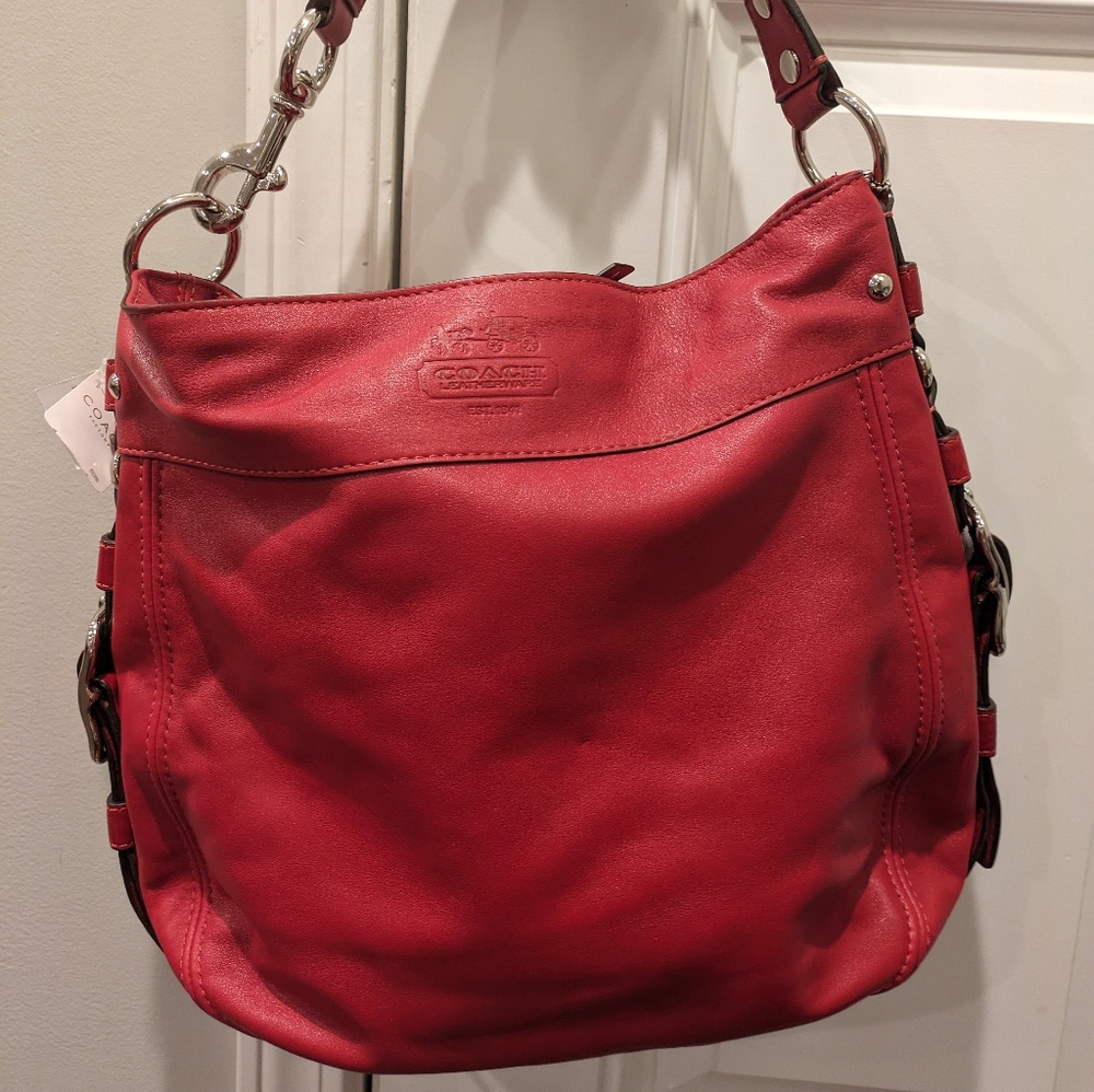 COACH ZOE shoulder bag oversized hobo handbag tote Red; used twice